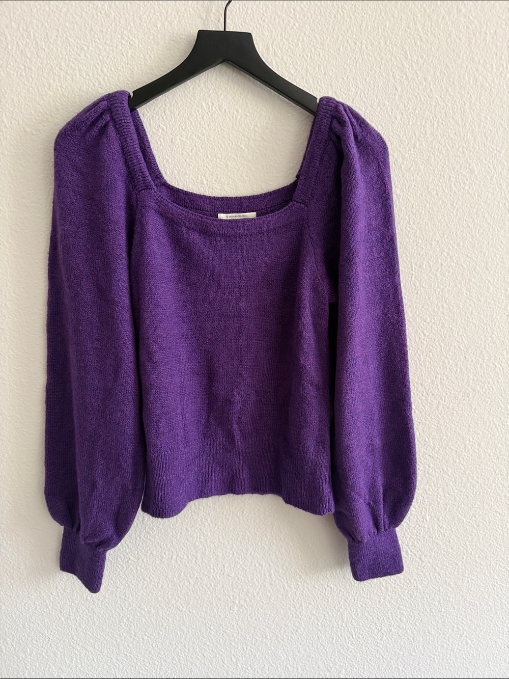 Anthropologie Purple Puff-Sleeve Square-Neck Sweater